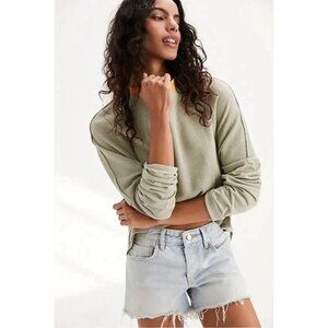 NEW Free People Jayson Ringer Waffle Tee XS Frosted Fern Waffle Knit Oversized